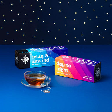 Stash Tea Relax and Unwind Tea Sampler - Assorted Specialty Tea Set Calming Herbal Teas to Support Relaxation 7 Flavors 35 Tea Bags