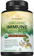 Sunergetic USDA Organic Immune Support Supplement Organic Immune Health Supplement with Vitamin C Elderberry Astragalus Oregano Ginger Moringa & Garlic Organic Immune System Support - 90 Immune Tablets