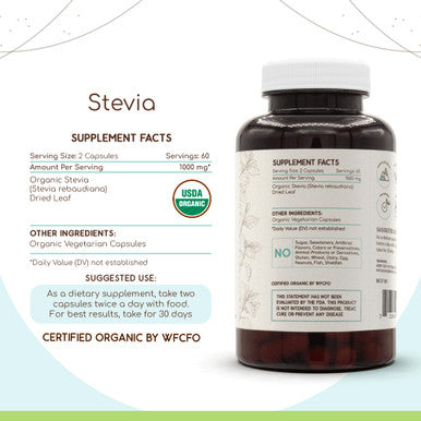 Stevia Usda Organic 120 Capsules | Natural Herbal Supplement | Certified Organic Vegetarian Capsules And Organic Stevia (Stevia