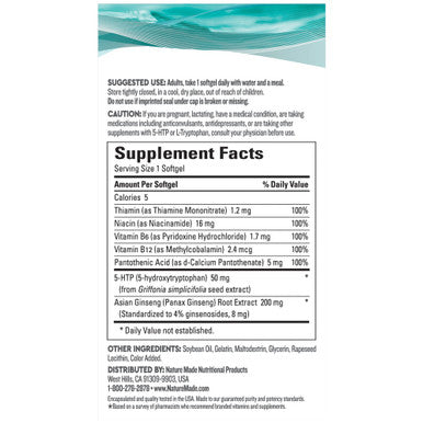 Nature Made Wellblends Positive Mood & Energy 5Htp Thiamin Niacin Vitamin B6 Vitamin B12 And Pantothenic Acid Plus Ginseng 24 Softgels