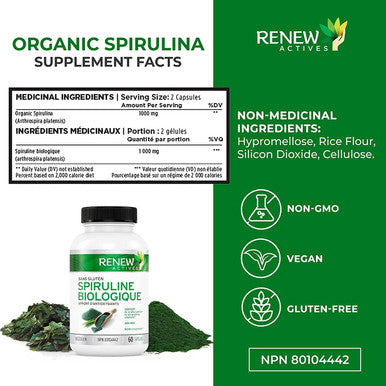Renew Actives Maximum Strength Spirulina Tablets 1000Mg Per Serving! Supports Immune System, Heart, Cells And Energy Rich In Antioxidants, Vitamins, Minerals. 60 Supplement Capsules!