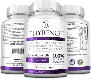 Approved Science Thyrenol Thyroid Support Balance Hormones Boost Metabolism with Vitamin B12 Iodine Kelp Zinc Copper Selenium 60 Capsules Vegan