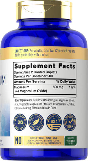 Magnesium 500Mg | 400 Coated Caplets | Vegetarian, Non-Gmo, And Gluten Free Supplement | By Carlyle