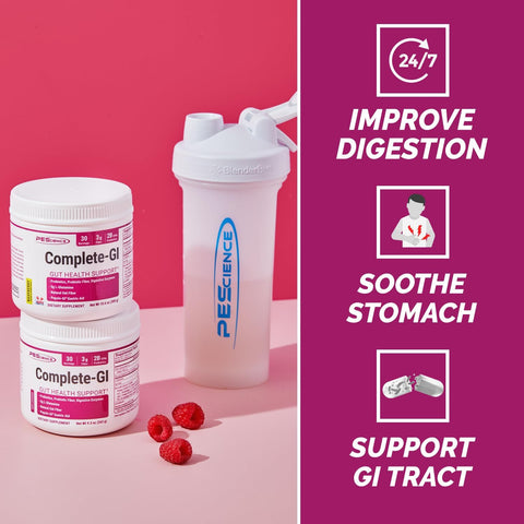 Pescience Complete-Gi Gut Health Powder Probiotics For Women And Men Digestive Enzymes Prebiotic Fiber L Glutamine Pepzin Gi Zinc Carnosine Raspberry Flavor 30 Servings