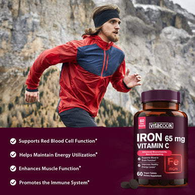 Vitacook Iron Supplement For Women And Men, High Potency Iron With Vitamin C, Blood, Energy, Muscle & Immune System Support, Vegan, 60 Count