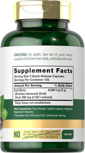 Carlyle Acai Berry Capsules 6000mg | 250 Count | Non-GMO & Gluten Acai Berry Extract