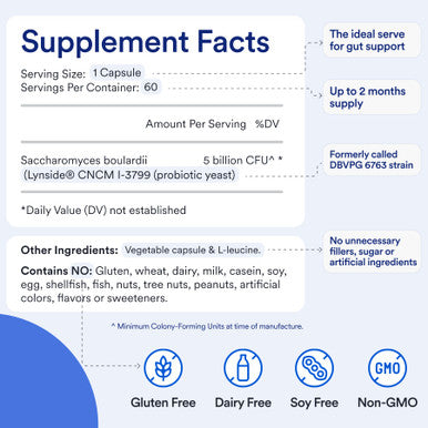 Essential Stacks Saccharomyces Boulardii Probiotics (Non-Gmo & Gluten Free) - 5 Billion Cfus For Gut Health (60 Capsules)