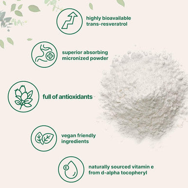 Micro Ingredients Pure Trans-Resveratrol Powder with Natural Vitamin E 5 Ounce 2 in 1 Formula Micronized Powder for Better Absorption Premium Resveratrol Supplement Super Antioxidant Vegan Friendly