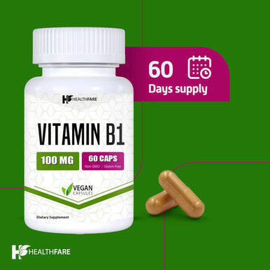 Healthfare Vitamin B1 100Mg | 60 Capsules | Thiamine Supplement | Supports Overall Health | Non-Gmo | Gluten Free (60 Capsules)