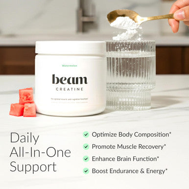 Beam Creatine Monohydrate Powder 5g Micronized Creatine Monohydrate Flavored Creatine for Women & Men Muscle Strength Growth & Cognitive Support Watermelon Flavor 30 Servings