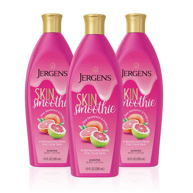 Jergens Skin Smoothie Body Lotion, Pink Grapefruit & Pomelo Scented, Refreshing All-Day Fragranced Moisture, with Citrus Juice Blends, Vitamin E, Cocoa & Shea Butters, Dye-Free, 10 Ounces (Pack of 3)