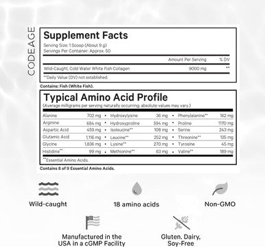 Codeage Marine Collagen Powder - Wild-Caught Hydrolyzed Fish Collagen Peptides - Type 1 & 3 Collagen Protein Supplement - Amino Acids for Skin Hair Nails - Paleo Friendly Non-GMO 15.87 Ounces