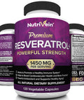 Nutrivein Resveratrol 1450mg - Antioxidant Supplement 120 Capsules Supports Healthy Aging and Promotes Immune, Brain Boost and Joint Support - Made with -Resveratrol, Green Tea Leaf, Acai Berry