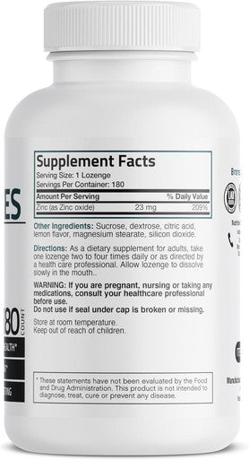 Bronson Zinc Lozenges Antioxidant & Immune Support Supplement Lemon Flavored, 180 Chewable Tablets
