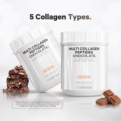 Codeage Multi Collagen Chocolate Protein Powder - Hydrolyzed Bovine Collagen Peptides 5 Collagen Types & MCT Oil - Collagen Creamer Chocolate Collagen Peptides - Protein Shakes - Non-GMO - 18.17 oz