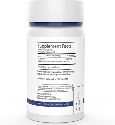 Lab Tested Supplements NMNH UthPeak NAD Booster Dihydronicotinamide Mononucleotide 3rd Party COA Provided 250 mg per Serving 60 125mg Capsules