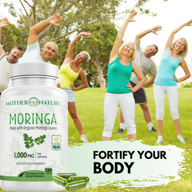 Mother Nature Organics Superfoods for Organic Living Moringa Capsules 1000Mg, From Organic Certified Moringa Leaves Powder - Greens Superfood Supplement - Energy, Focus, Lactation Support, Vitamin C For Immune Support - Vegan, Non-Gmo (120 Count)