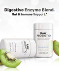 Codeage Raw Probiotic+ Supplement - 34 Probiotic Strains 100 Billion CFUs Raw Whole Food Probiotics Digestive Enzymes Raw Fruits & Veggies Prebiotics - Wild Kefir Culture - Non-GMO - 30 Capsules