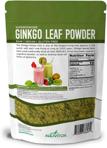 Ginkgo Biloba Leaf Powder 454gr (16oz) | Supports Healthy Aging, Memory, Focus, Mood Stability and Concentration - Pure 100% Natural, Vegan, Non GMO and Certified Organic Ginkgo Leaf Powder