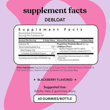 Lemme Debloat - Digestive & Gut Health Gummies With 2 Clinically Studied Probiotics & Prebiotic, 3 Billion Cfus - Vegan, Gluten Free, Non Gmo, Blackberry Flavor (60 Count)