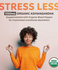USDA Organic Ashwagandha 120 Tablets Vegetarian 1350mg Per Serve with Black Pepper Natural Adrenal Support Cortisol Thyroid Support Immune Support No Pills or Capsules