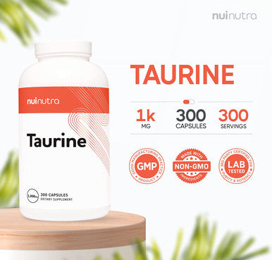 Nui Nutra Taurine Supplement | 1000mg Capsules | 300 Servings | Supports Metabolism, Liver, Eyes, Brain, Heart, & Digestive System | Promotes Nerve & Muscle Growth | Pre-Workout