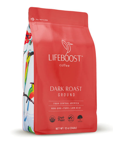 Lifeboost Dark Roast Ground Coffee Non GMO Low Acid Single Origin USDA Organic Dark Roast Coffee Third Party Tested For Mycotoxins and Pesticides 12 Ounces