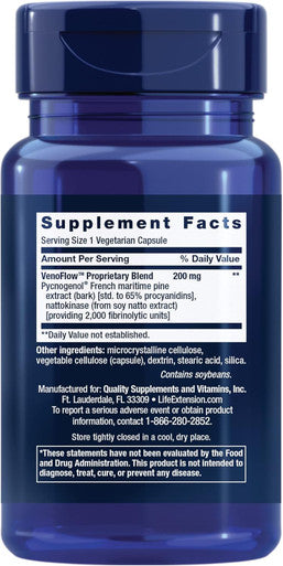 Life Extension VenoFlow - French Maritime Pine Bark and Soy Natto Extract Supplement for Healthy Blood Flow Circulation and Vascular Health Gluten-Free, Non-GMO, Vegetarian 30 Capsules