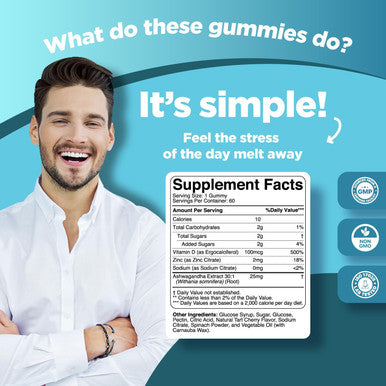 Phytoral Calming Ashwagandha Gummies For Men And Women - 750Mg Equivalent From 30:1 Root Extract With Zinc And Vitamin D - Tasty Adaptogen Stress Gummies For Adults For Energy & Mood Support (60 Servings)