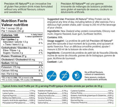 Precision All Natural Whey Protein Powder - Unflavored, 375 g | Hormone-free and gluten-fee