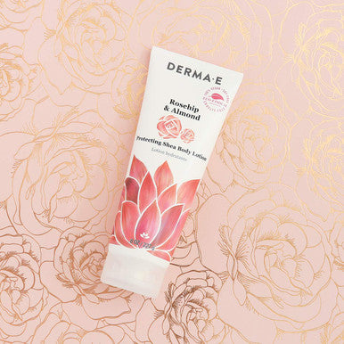 DERMA E Rosehip and Almond Anti-Aging Shea Body Lotion Vegan Collagen, Retinol and Vitamin E Moisturizer for Dry Skin Gently Scented Cruelty Free Moisturizing Cream, 8 oz