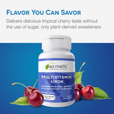 Ez Melts Dissolvable Multivitamin With Iron For Women & Men, Sugar-Free, 1-Month Supply