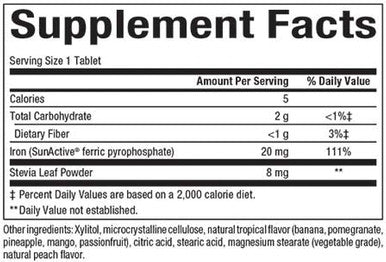 Natural Factors Easy Iron Chewable Gentle Supplement for Energy and Metabolism Support Vegan Tropical Fruit Flavor 60 tablets 60 servings