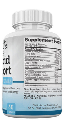 Thyroid Support Supplement with Iodine and Vitamin B12 for Energy Focus and Metabolism Booster Formula for Women and Men Improves Metabolic Functions Better Focus 60 Capsules Non-GMO by Amate Life