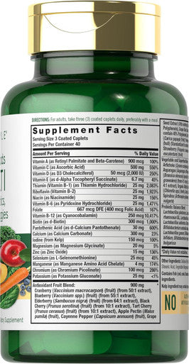 Carlyle Fruits and Veggies Supplement | 120 Count | Superfood Multivitamin with Probiotics | Made with 20 Fruits and Vegetables | Non-GMO & Gluten Supplement