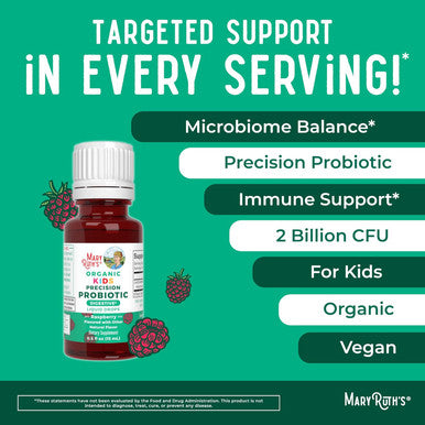 Maryruth Organics USDA Organic Liquid Kids Probiotic Drops by | Digestive Health | Gut Health | Kids Immune Support Supplement | Overall Health and Wellness | Non GMO | Vegan | 30 Servings