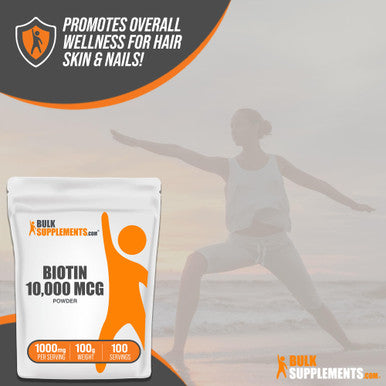 Bulksupplements.Com Biotin 10000Mcg Powder - Biotin Powder, Biotin Supplement, Biotin Vitamins For Hair Skin And Nails - Gluten Free, 1000Mg Per Serving (10Mg Biotin), 100G (3.5 Oz)