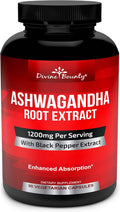 Divine Bounty Organic Ashwagandha Capsules - 1200Mg Ashwagandha Powder With Black Pepper For Enhanced Absorption - Ashwaganda Supplement For Calmness & Mood Support - 90 Veggie Capsules