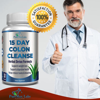 YUMMYVITE 15 Day Colon Cleanse And Detox, Herbal Detox Formula, Supports Weight Loss, Constipation Relief - Boosts Energy. Flush Toxins, Natural Safe Colon Cleanser For Men And Women - 30 Capsules