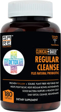 Clinical Daily Regular Cleanse Plus Natural Probiotic - Colon Cleanse & Gut Detox Supplement - Assists With Energy And Constipation Relief - Herbal Dietary Fiber Psyllium Husk Capsules - 180 Count