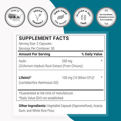 Supersmart Lactobacillus Rhamnosus GG 100 mg Per Day 10 Billion CFU Probiotic Strain Supplement Support Healthy Intestinal Vaginal Flora NonGMO Gluten Free 60 DR Capsules