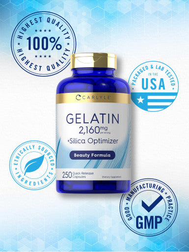 Carlyle Gelatin 2160 Mg | With Silica Optimizer | 250 Capsules | Non-Gmo, And Gluten Free Supplement