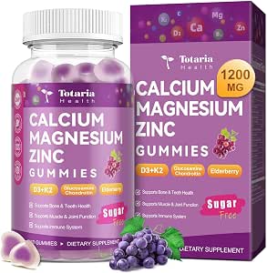 Sugar Calcium Magnesium Zinc Gummies for Women Men 19in1 Ultimate Absorption Calcium 1200 mg with Vitamin D3 K2 w/Boron B6 Ashwagandha for Bone Teeth Immune Joint Calm Vegan