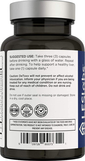 LES Labs DeToxx Better Mornings Liver Support Alcohol Metabolism Electrolyte Replenishment Prickly Pear Milk Thistle LCysteine 60 Capsules