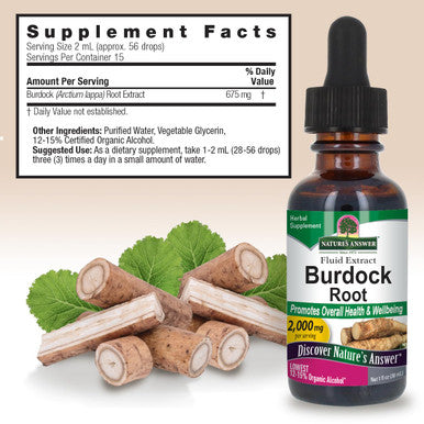 Nature'S Answer Burdock Root with Organic Alcohol 1oz Extract | Promotes Overall Well-Being | Gluten Non-GMO Vegan No Preservatives or Artificial Flavors | Single Count