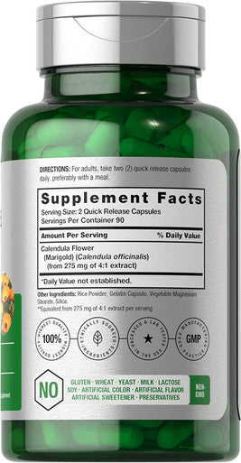 Calendula Flower Capsules 1100mg | 180 Count | Marigold | Non-GMO, Gluten Free Herbal Supplement | by Horbaach