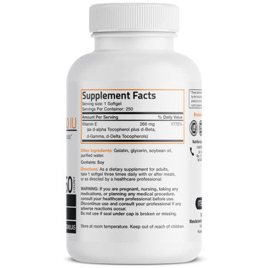 Bronson Natural Vitamin E Complex 400 I.U. Supplement (D-Alpha Tocopherol Plus D-Beta, D-Gamma, & D-Delta Tocopherols), Natural Antioxidant, 250 Softgels