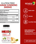 Renew Actives Panax Ginseng Supplement - Help Boost Energy, Performance & Cognitive Function, Easy Swallow Vegan Capsules, Gluten & Gmo Free, 500Mg Per Serving
