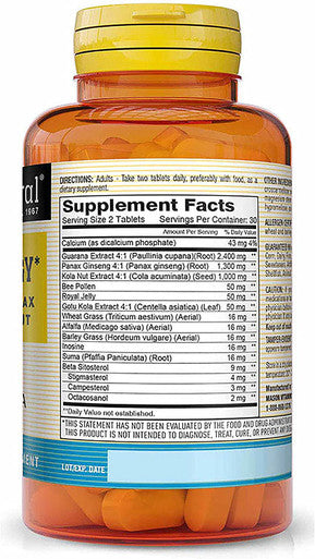 Mason Natural Super Energy with Guarana, Panax Ginseng & Kola Nut - Herbal Complex Formula to Support Optimal Performance & Energy*, 60 Tablets
