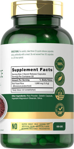 Carlyle Red Yeast Rice | 250 Capsules | Non-GMO Gluten Supplement